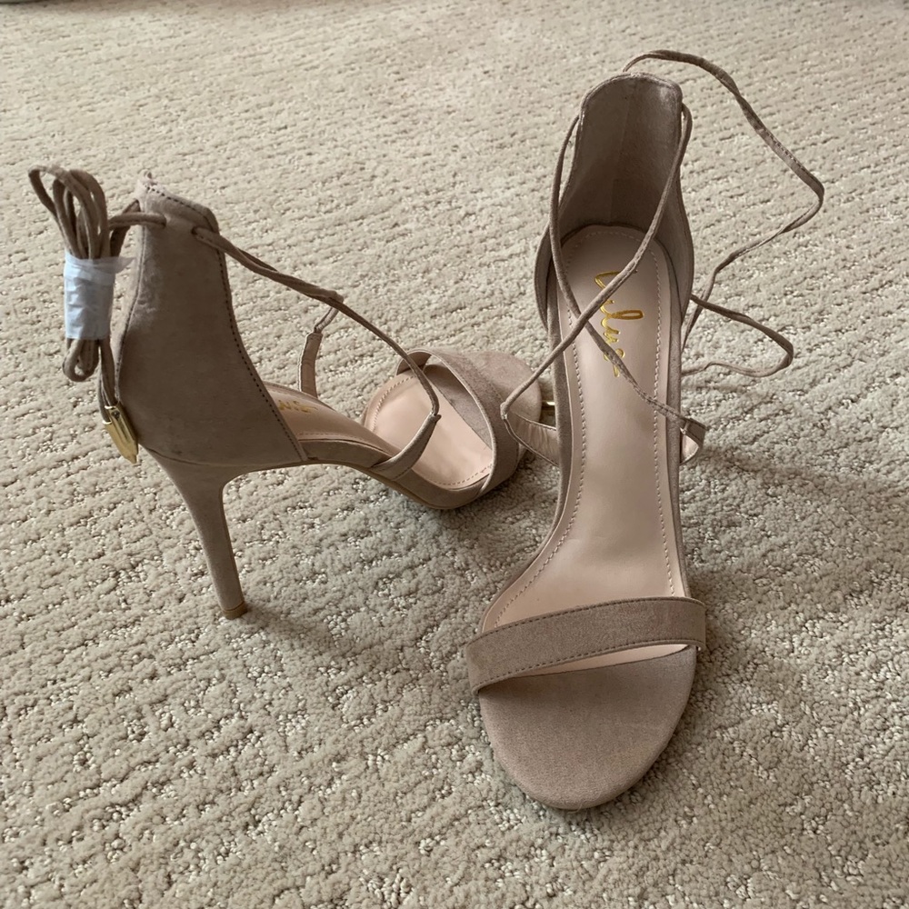 Suede Lace Up Heels - Taupe